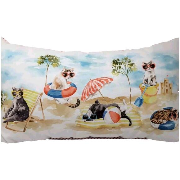 Martha Stewart Other - Martha Stewart Outdoor/Indoor Pillow Cats Sunglasses Beach Home 14"x24" NEW NWT